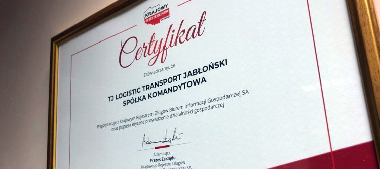 Reliability Certificate – TJ Logistic